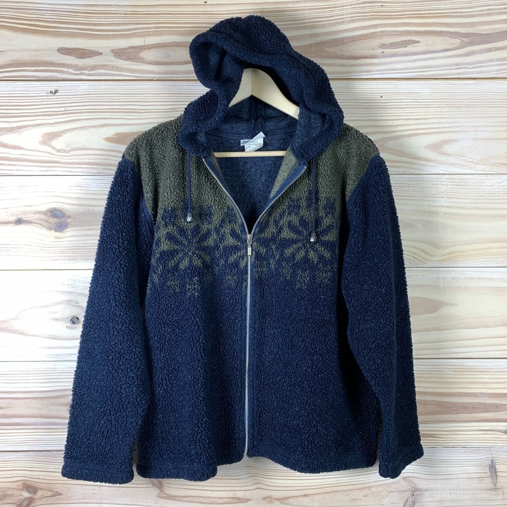 Vtg 90s Tapemeasure Sherpa‎ Jacket Medium Snowflake Fleece Retro Hoodie Sweater